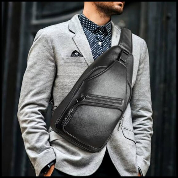 Italian Leather Sling Backpack Waterproof Anti-Theft Crossbody Daypack main image 5